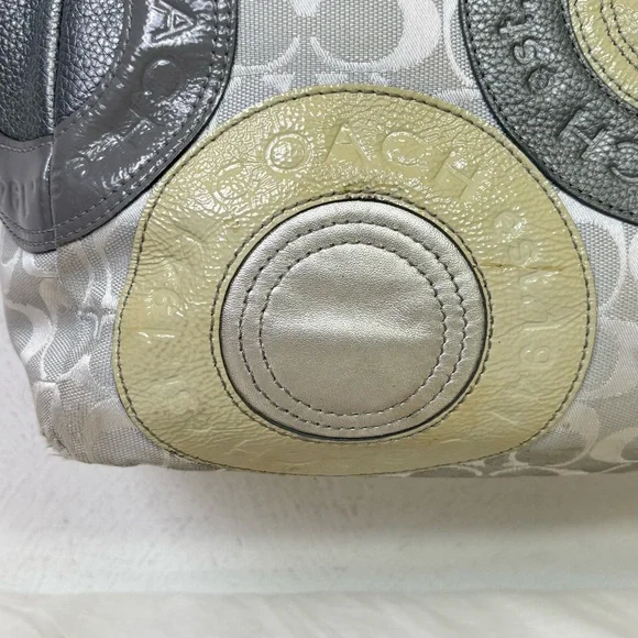 COACH F19042 Patent Leather Canvas Jacquard Logo Monogram Tote Bag Purse - Picture 3 of 16